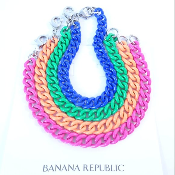 Banana Republic Rainbow Stackable Enamel Link Silver Clasp Bracelet Set 4 NWT - Picture 6 of 8